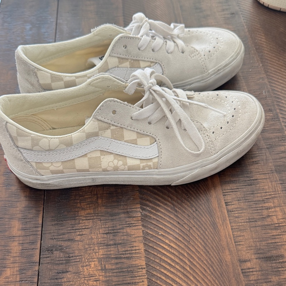 Vans Cream and White Checkered Sneakers